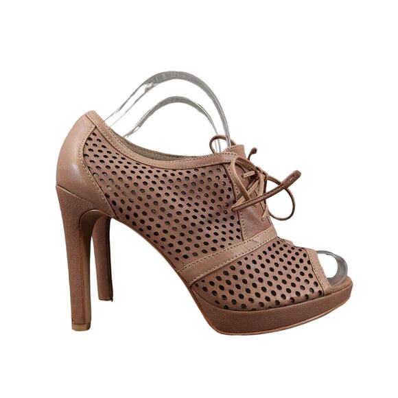 Vince Camuto Shoes Womens 8.5 Pump Booties Stiletto Lace UP Laser Cut Leather - Picture 15 of 15